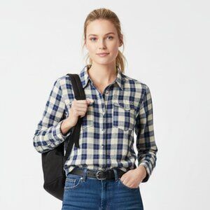 Holding Horses Blue & White Snap Close Long Sleeve Plaid Shirt Top 6